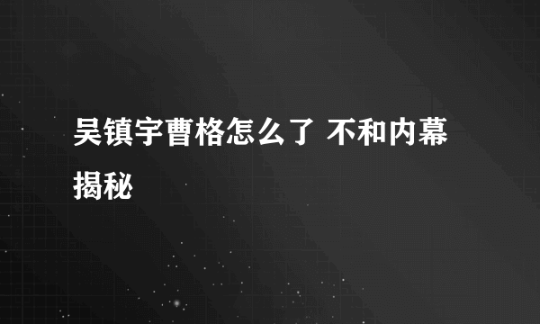 吴镇宇曹格怎么了 不和内幕揭秘