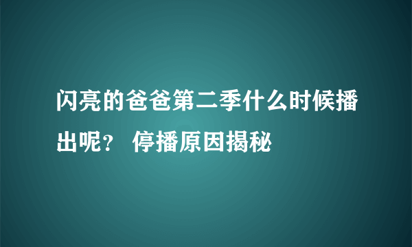 闪亮的爸爸第二季什么时候播出呢？ 停播原因揭秘