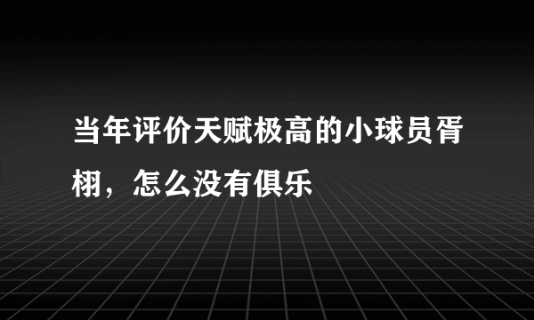 当年评价天赋极高的小球员胥栩，怎么没有俱乐