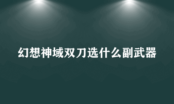 幻想神域双刀选什么副武器