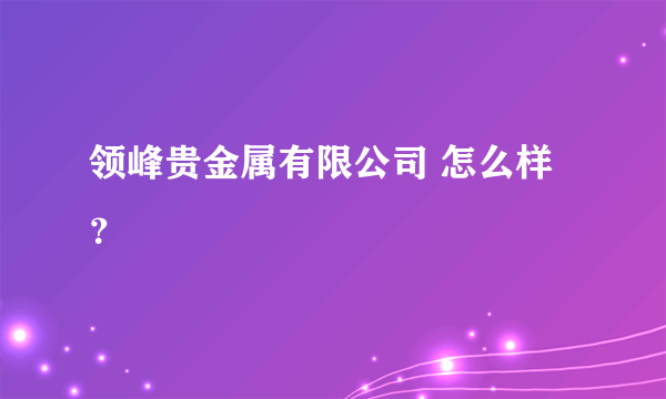 领峰贵金属有限公司 怎么样？