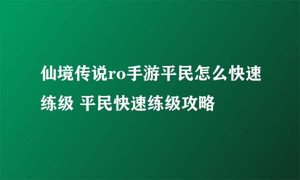 仙境传说ro手游平民怎么快速练级 平民快速练级攻略