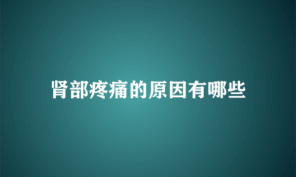 肾部疼痛的原因有哪些