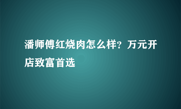 潘师傅红烧肉怎么样？万元开店致富首选