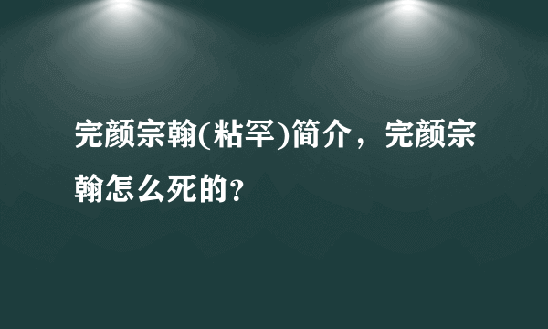 完颜宗翰(粘罕)简介，完颜宗翰怎么死的？