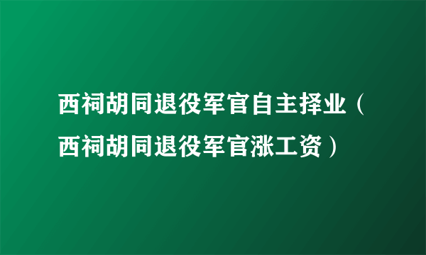 西祠胡同退役军官自主择业（西祠胡同退役军官涨工资）