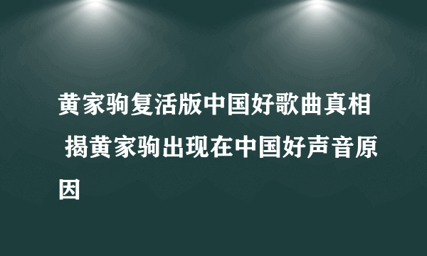 黄家驹复活版中国好歌曲真相 揭黄家驹出现在中国好声音原因