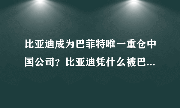 比亚迪成为巴菲特唯一重仓中国公司？比亚迪凭什么被巴菲特看好？