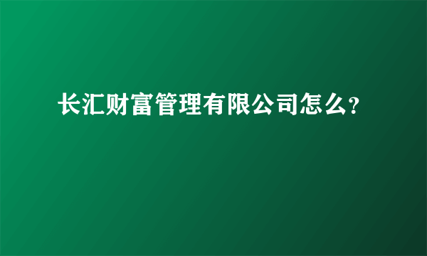 长汇财富管理有限公司怎么？