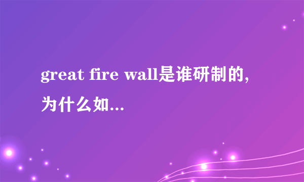 great fire wall是谁研制的,为什么如此牛X。