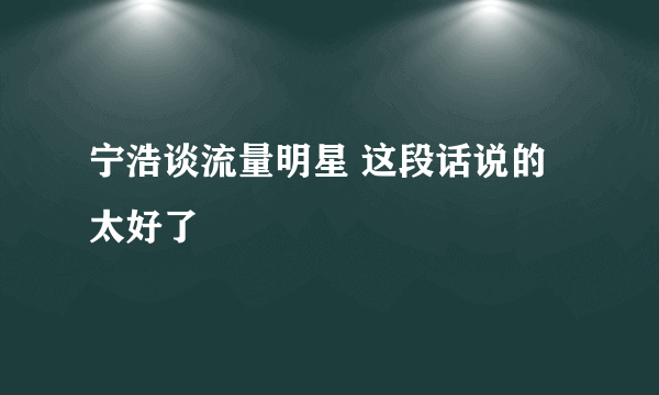 宁浩谈流量明星 这段话说的太好了