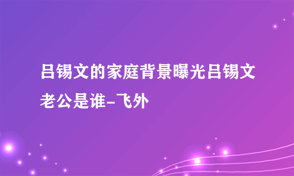 吕锡文的家庭背景曝光吕锡文老公是谁-飞外