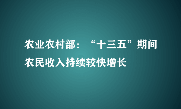 农业农村部：“十三五”期间农民收入持续较快增长