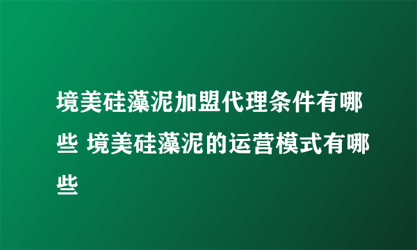 境美硅藻泥加盟代理条件有哪些 境美硅藻泥的运营模式有哪些