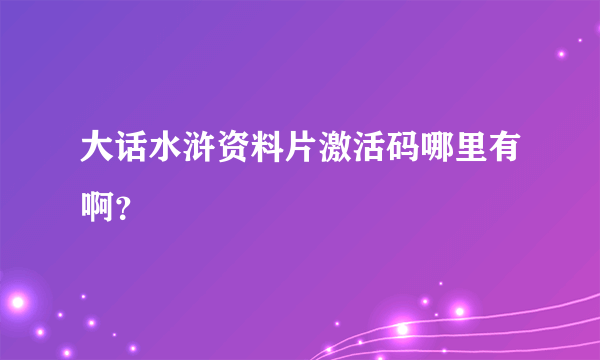 大话水浒资料片激活码哪里有啊？