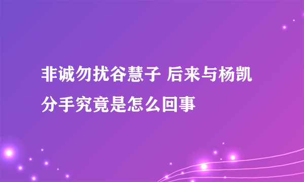 非诚勿扰谷慧子 后来与杨凯分手究竟是怎么回事