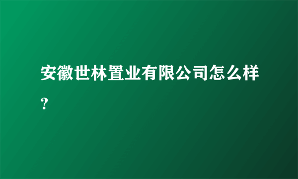 安徽世林置业有限公司怎么样？