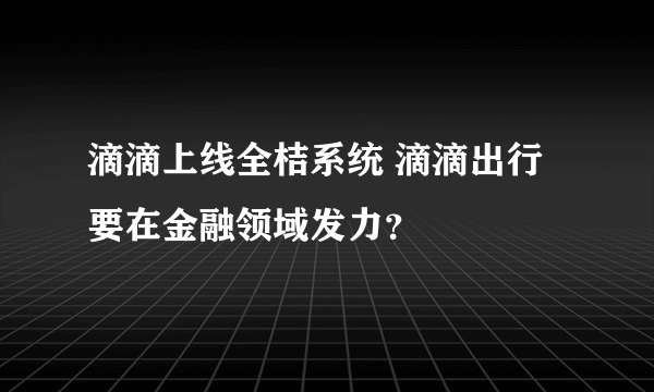 滴滴上线全桔系统 滴滴出行要在金融领域发力？