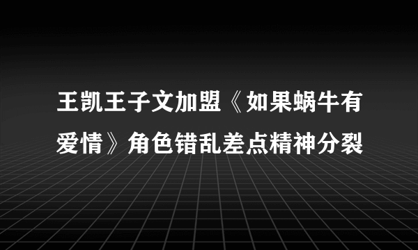 王凯王子文加盟《如果蜗牛有爱情》角色错乱差点精神分裂