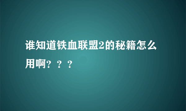 谁知道铁血联盟2的秘籍怎么用啊？？？