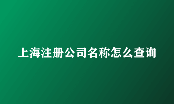 上海注册公司名称怎么查询