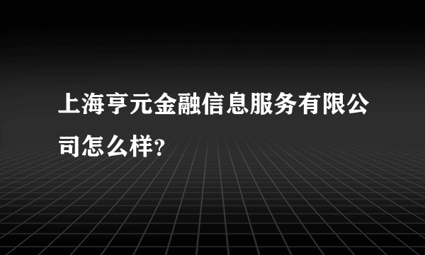 上海亨元金融信息服务有限公司怎么样？