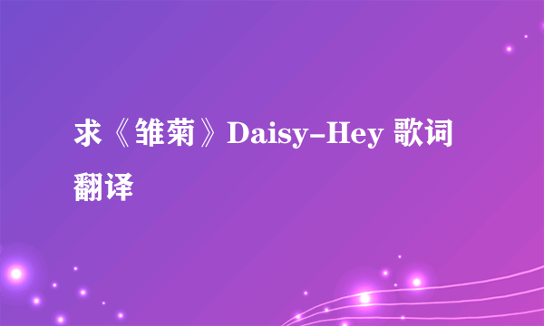 求《雏菊》Daisy-Hey 歌词翻译