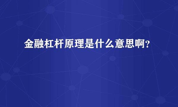 金融杠杆原理是什么意思啊？