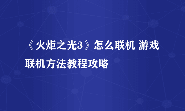 《火炬之光3》怎么联机 游戏联机方法教程攻略