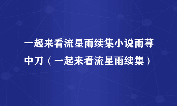 一起来看流星雨续集小说雨荨中刀（一起来看流星雨续集）