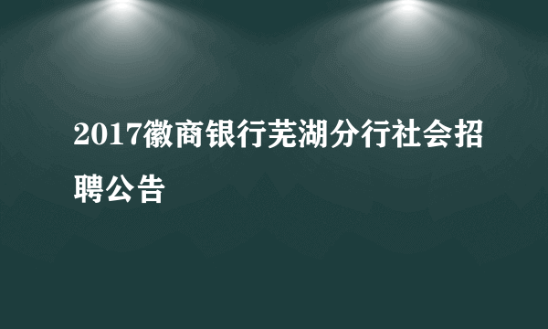 2017徽商银行芜湖分行社会招聘公告