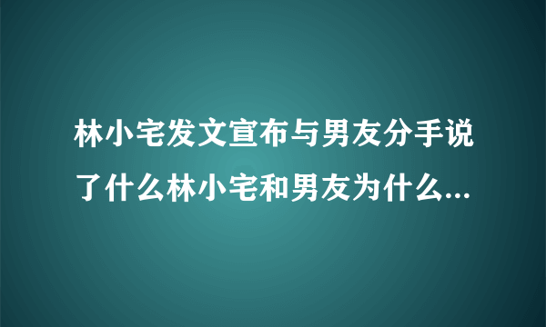 林小宅发文宣布与男友分手说了什么林小宅和男友为什么分手原因曝光-绯闻-飞外网