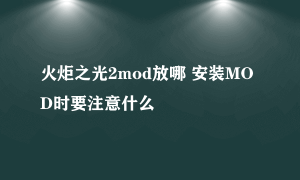 火炬之光2mod放哪 安装MOD时要注意什么