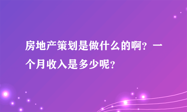 房地产策划是做什么的啊？一个月收入是多少呢？