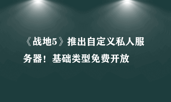 《战地5》推出自定义私人服务器！基础类型免费开放