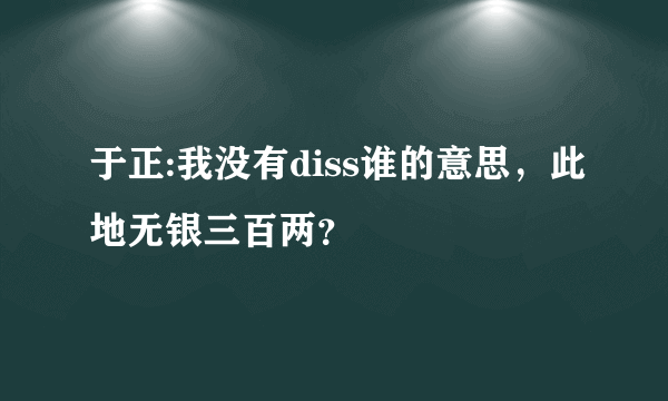 于正:我没有diss谁的意思，此地无银三百两？