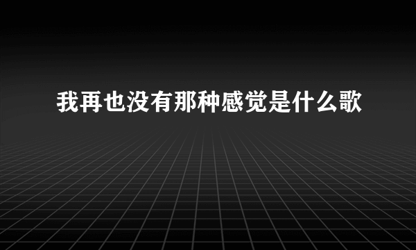 我再也没有那种感觉是什么歌