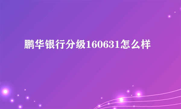 鹏华银行分级160631怎么样