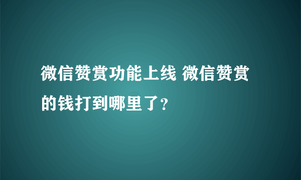 微信赞赏功能上线 微信赞赏的钱打到哪里了？