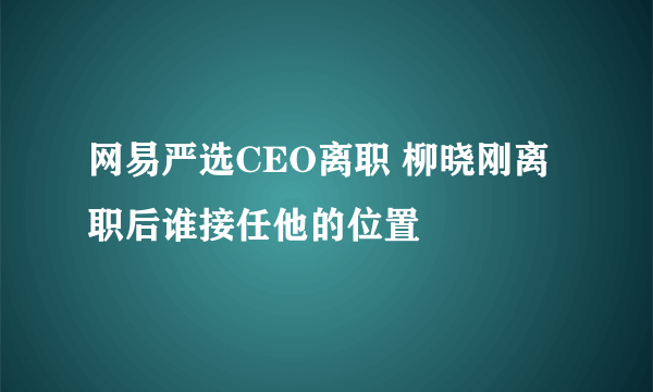 网易严选CEO离职 柳晓刚离职后谁接任他的位置