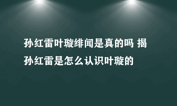 孙红雷叶璇绯闻是真的吗 揭孙红雷是怎么认识叶璇的