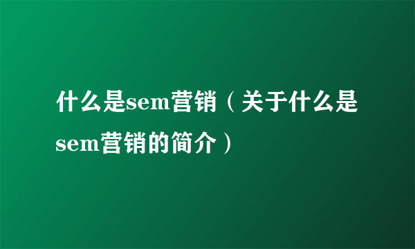 什么是sem营销（关于什么是sem营销的简介）