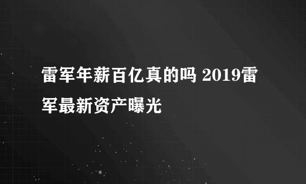 雷军年薪百亿真的吗 2019雷军最新资产曝光