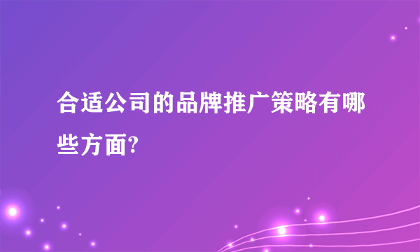 合适公司的品牌推广策略有哪些方面?