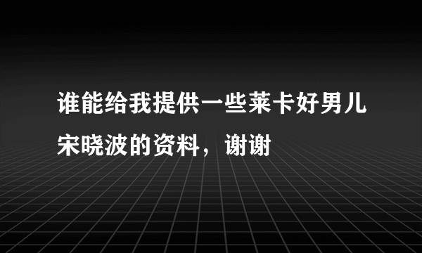 谁能给我提供一些莱卡好男儿宋晓波的资料，谢谢