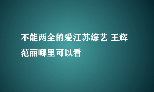 不能两全的爱江苏综艺 王辉 范丽哪里可以看