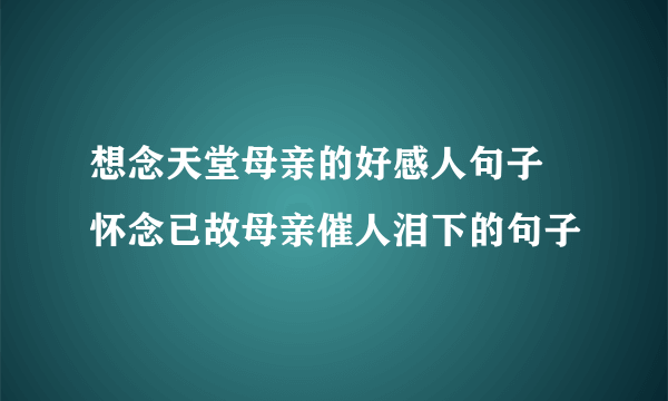 想念天堂母亲的好感人句子 怀念已故母亲催人泪下的句子