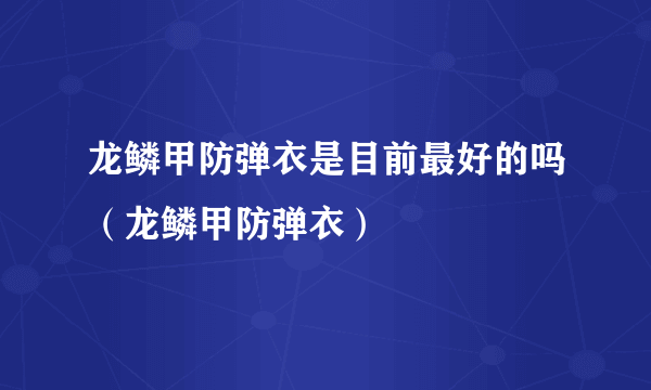 龙鳞甲防弹衣是目前最好的吗（龙鳞甲防弹衣）