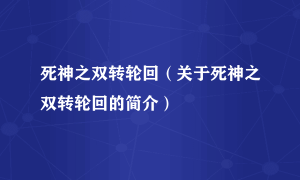 死神之双转轮回（关于死神之双转轮回的简介）