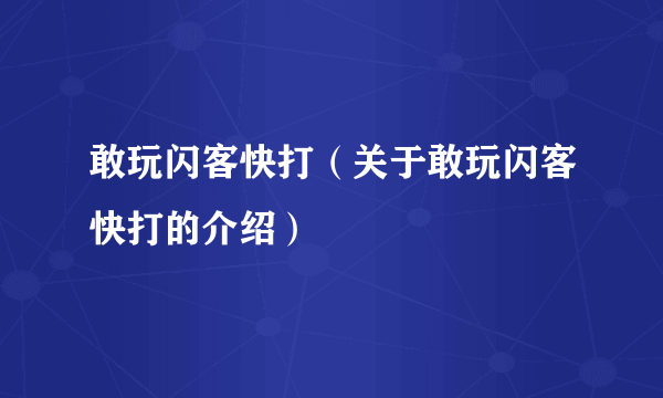 敢玩闪客快打（关于敢玩闪客快打的介绍）